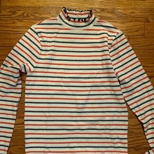 J Crew Long sleeve mock neck striped top
